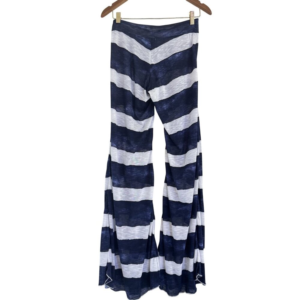 Letarte Women's Handmade Stripe Navy Blue White Sheer Wide Leg Swim Cover Up M - Picture 2 of 10
